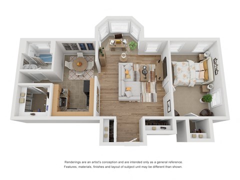 Floor plan for 1 bed, 1 bath, 680 sqft
